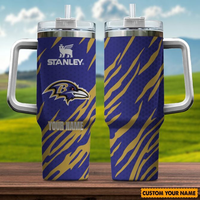 Baltimore Ravens Nfl Custom Stanley Quencher 40Oz Stainless Steel Tumbler With Handle