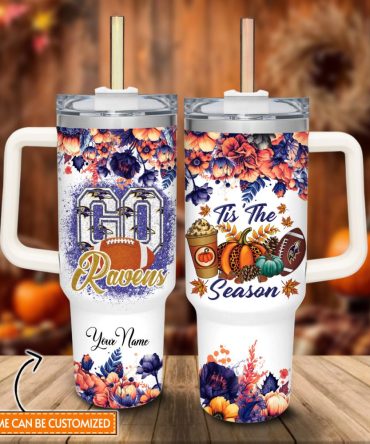 Baltimore Ravens Nfl Custom Stanley Quencher 40Oz Stainless Steel Tumbler With Handle