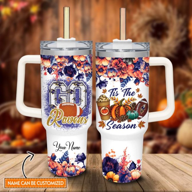 Baltimore Ravens Nfl Custom Stanley Quencher 40Oz Stainless Steel Tumbler With Handle