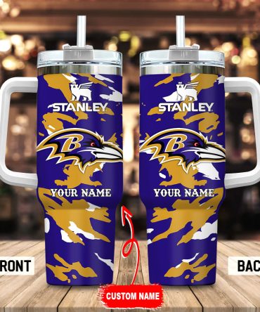 Baltimore Ravens Nfl Custom Stanley Quencher 40Oz Stainless Steel Tumbler With Handle