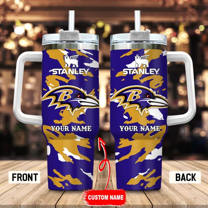 Baltimore Ravens Nfl Custom Stanley Quencher 40Oz Stainless Steel Tumbler With Handle