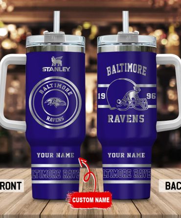 Baltimore Ravens Nfl Custom Stanley Quencher 40Oz Stainless Steel Tumbler With Handle