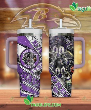 Baltimore Ravens Nfl Custom Stanley Quencher 40Oz Stainless Steel Tumbler With Handle