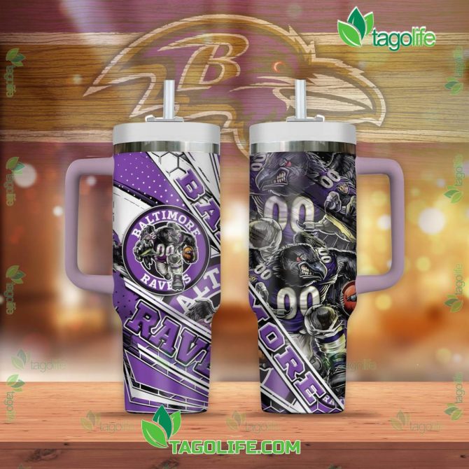 Baltimore Ravens Nfl Custom Stanley Quencher 40Oz Stainless Steel Tumbler With Handle