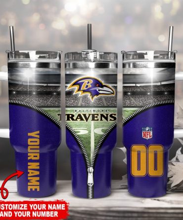 Baltimore Ravens Nfl Custom Stanley Quencher 40Oz Stainless Steel Tumbler With Handle