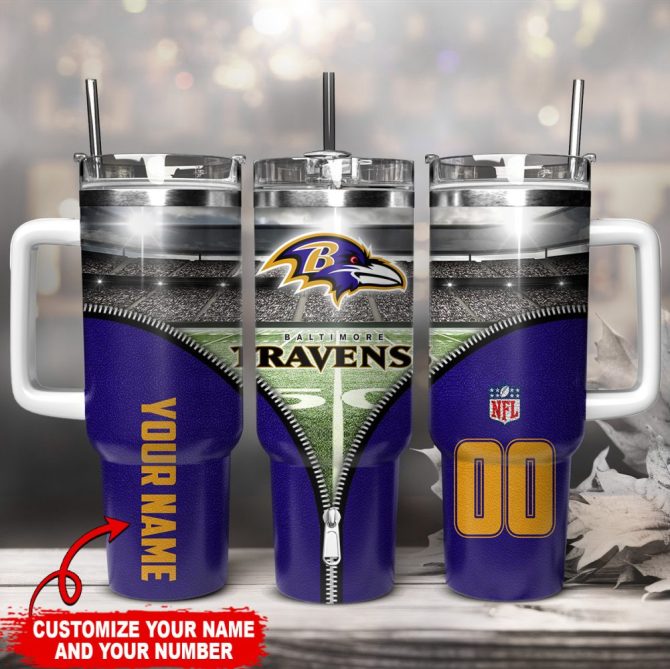 Baltimore Ravens Nfl Custom Stanley Quencher 40Oz Stainless Steel Tumbler With Handle