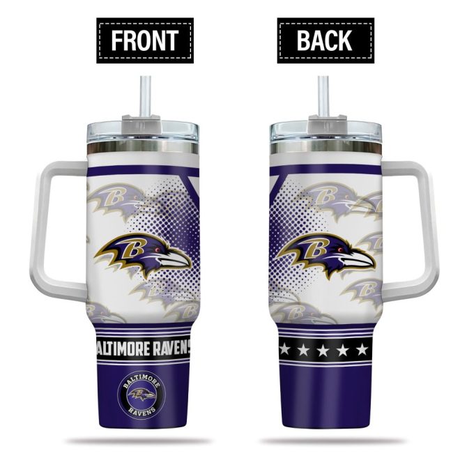 Baltimore Ravens Nfl Custom Stanley Quencher 40Oz Stainless Steel Tumbler With Handle