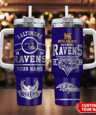 Baltimore Ravens Nfl Custom Stanley Quencher 40Oz Stainless Steel Tumbler With Handle