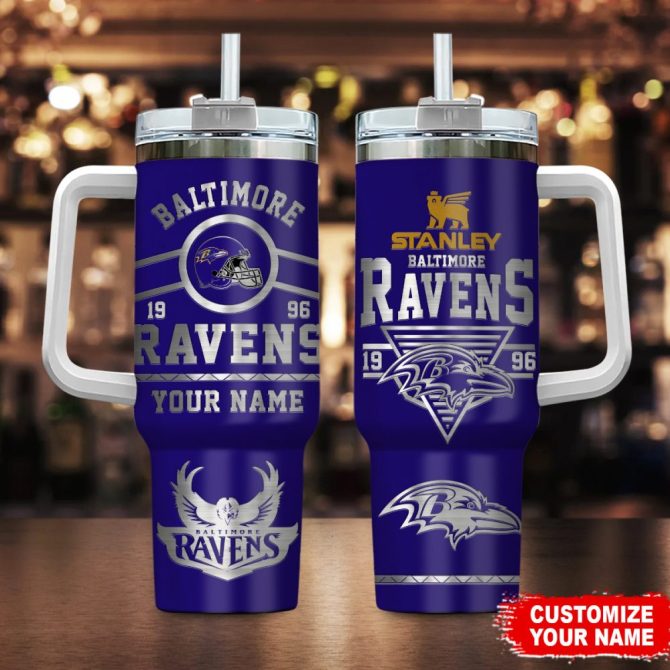 Baltimore Ravens Nfl Custom Stanley Quencher 40Oz Stainless Steel Tumbler With Handle