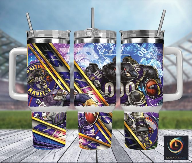 Baltimore Ravens Nfl Mascot Custom Stanley Quencher 40Oz Stainless Steel Tumbler With Handle