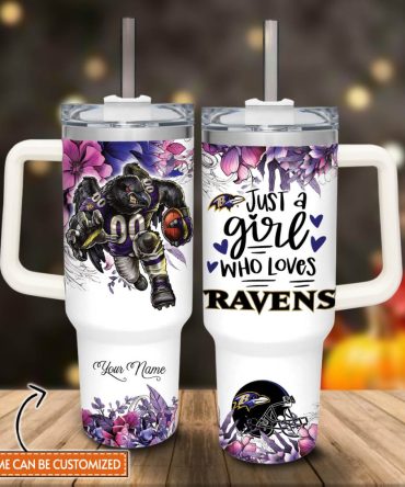 Baltimore Ravens Nfl Custom Stanley Quencher 40Oz Stainless Steel Tumbler With Handle
