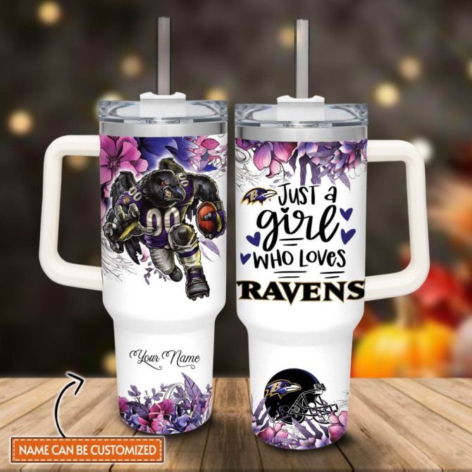 Baltimore Ravens Nfl Custom Stanley Quencher 40Oz Stainless Steel Tumbler With Handle