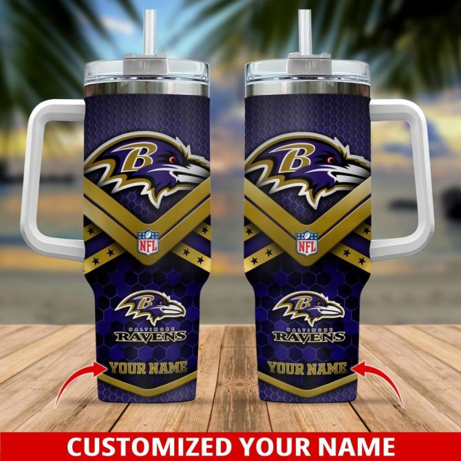 Baltimore Ravens Nfl Custom Stanley Quencher 40Oz Stainless Steel Tumbler With Handle