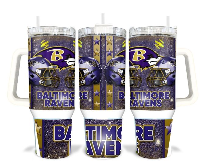 Baltimore Ravens Nfl Custom Stanley Quencher 40Oz Stainless Steel Tumbler With Handle