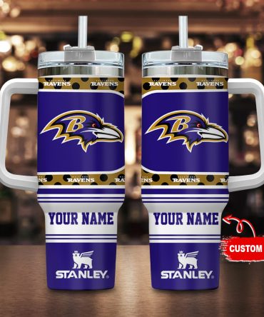 Baltimore Ravens Nfl Custom Stanley Quencher 40Oz Stainless Steel Tumbler With Handle