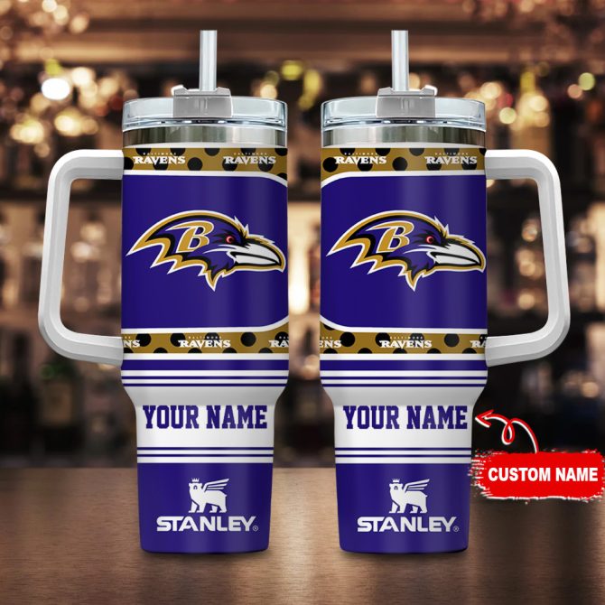 Baltimore Ravens Nfl Custom Stanley Quencher 40Oz Stainless Steel Tumbler With Handle