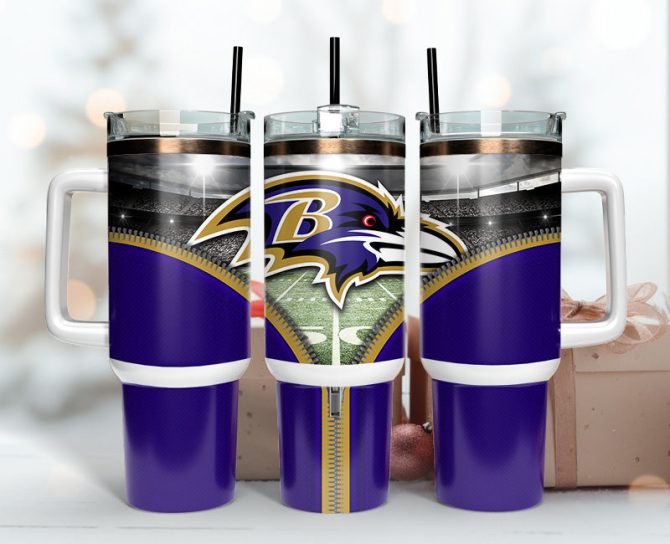 Baltimore Ravens Nfl Custom Stanley Quencher 40Oz Stainless Steel Tumbler With Handle