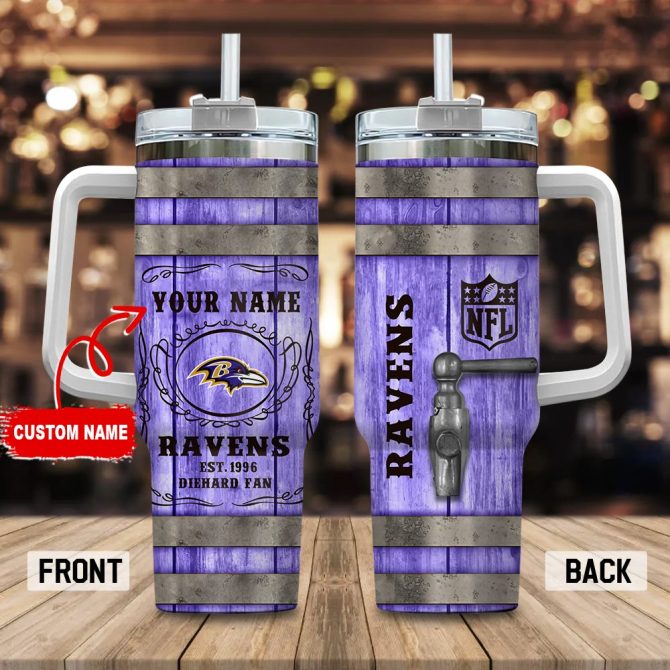 Baltimore Ravens Nfl Diehard Fan Custom Stanley Quencher 40Oz Stainless Steel Tumbler With Handle - Image 3