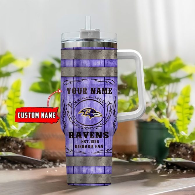 Baltimore Ravens Nfl Diehard Fan Custom Stanley Quencher 40Oz Stainless Steel Tumbler With Handle - Image 4