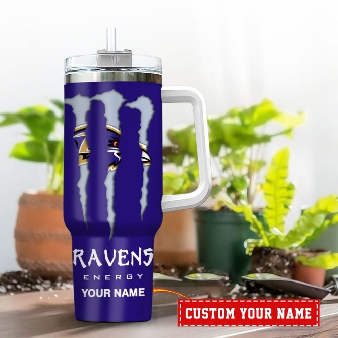Baltimore Ravens Nfl Energy Nutrition Facts Custom Stanley Quencher 40Oz Stainless Steel Tumbler With Handle - Image 2