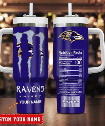 Baltimore Ravens Nfl Energy Nutrition Facts Custom Stanley Quencher 40Oz Stainless Steel Tumbler With Handle