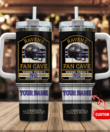 Baltimore Ravens Nfl Fan Cave Custom Stanley Quencher 40Oz Stainless Steel Tumbler With Handle