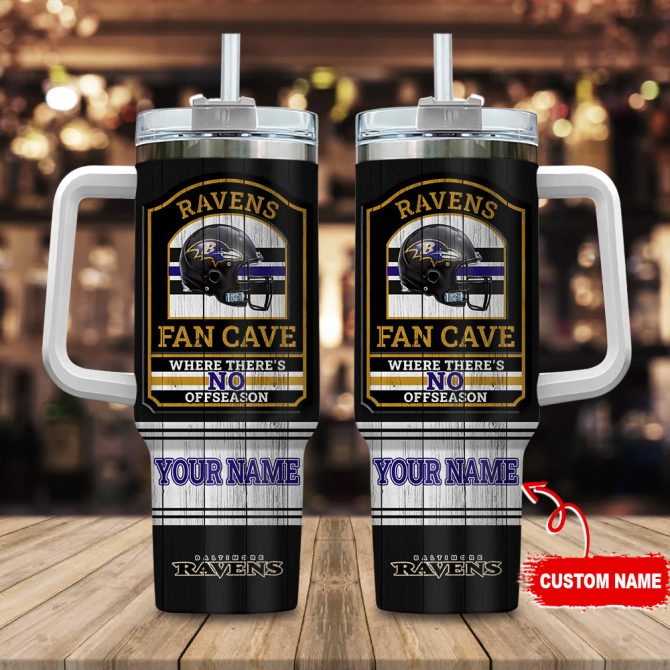 Baltimore Ravens Nfl Fan Cave Custom Stanley Quencher 40Oz Stainless Steel Tumbler With Handle