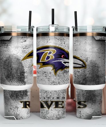 Baltimore Ravens Nfl Fingerprint Effect Custom Stanley Quencher 40Oz Stainless Steel Tumbler With Handle