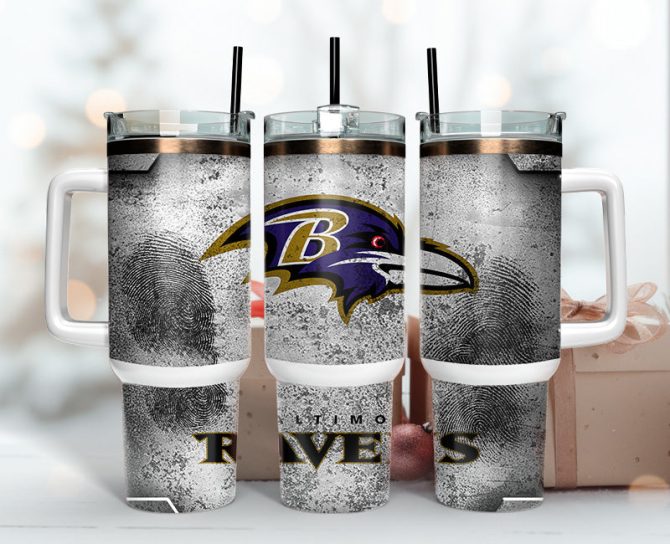 Baltimore Ravens Nfl Fingerprint Effect Custom Stanley Quencher 40Oz Stainless Steel Tumbler With Handle