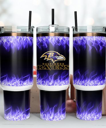 Baltimore Ravens Nfl Fire Effect Custom Stanley Quencher 40Oz Stainless Steel Tumbler With Handle