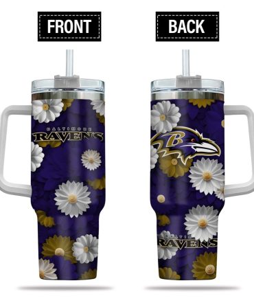 Baltimore Ravens Nfl Flowers Custom Stanley Quencher 40Oz Stainless Steel Tumbler With Handle