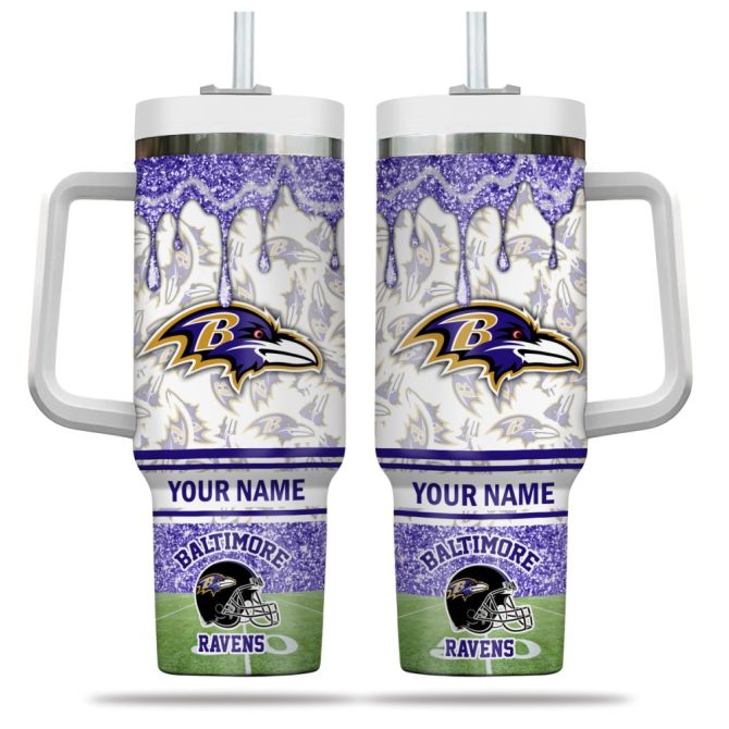 Baltimore Ravens Nfl Glitter Custom Stanley Quencher 40Oz Stainless Steel Tumbler With Handle - Image 2