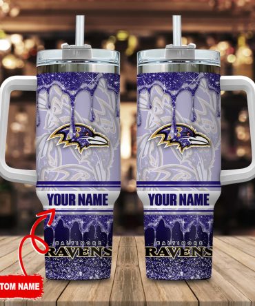 Baltimore Ravens Nfl Glitter Custom Stanley Quencher 40Oz Stainless Steel Tumbler With Handle