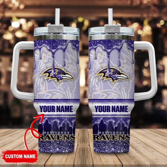 Baltimore Ravens Nfl Glitter Custom Stanley Quencher 40Oz Stainless Steel Tumbler With Handle