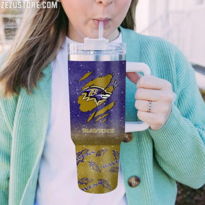 Baltimore Ravens Nfl Glitter Custom Stanley Quencher 40Oz Stainless Steel Tumbler With Handle - Image 2