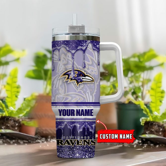 Baltimore Ravens Nfl Glitter Custom Stanley Quencher 40Oz Stainless Steel Tumbler With Handle - Image 2