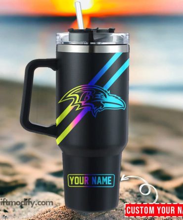Baltimore Ravens Nfl Hologram Logo Custom Stanley Quencher 40Oz Stainless Steel Tumbler With Handle
