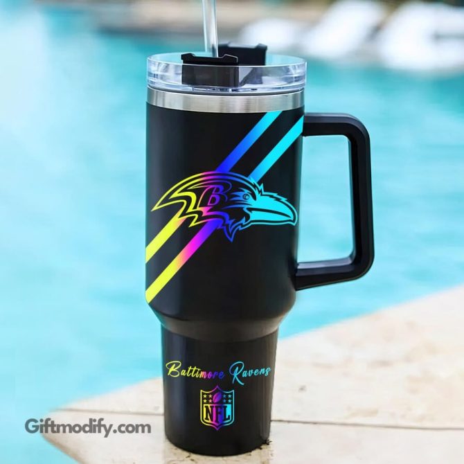 Baltimore Ravens Nfl Hologram Logo Custom Stanley Quencher 40Oz Stainless Steel Tumbler With Handle - Image 2