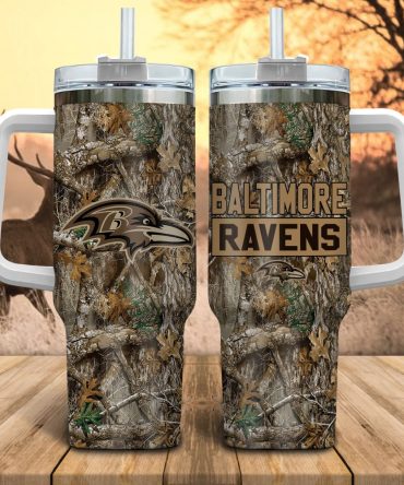 Baltimore Ravens Nfl Hunting Realtree Custom Stanley Quencher 40Oz Stainless Steel Tumbler With Handle
