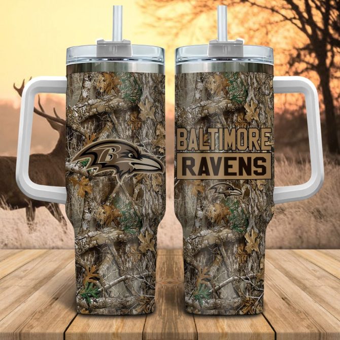 Baltimore Ravens Nfl Hunting Realtree Custom Stanley Quencher 40Oz Stainless Steel Tumbler With Handle