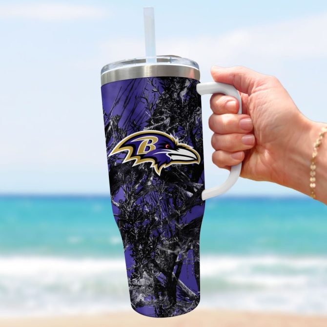 Baltimore Ravens Nfl Hunting Custom Stanley Quencher 40Oz Stainless Steel Tumbler With Handle - Image 3
