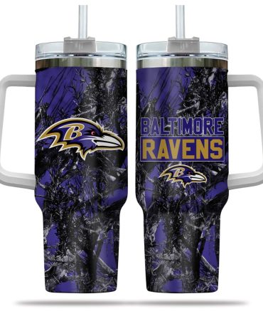 Baltimore Ravens Nfl Hunting Custom Stanley Quencher 40Oz Stainless Steel Tumbler With Handle