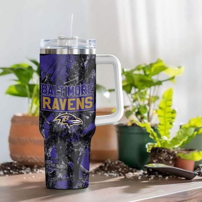 Baltimore Ravens Nfl Hunting Custom Stanley Quencher 40Oz Stainless Steel Tumbler With Handle - Image 4
