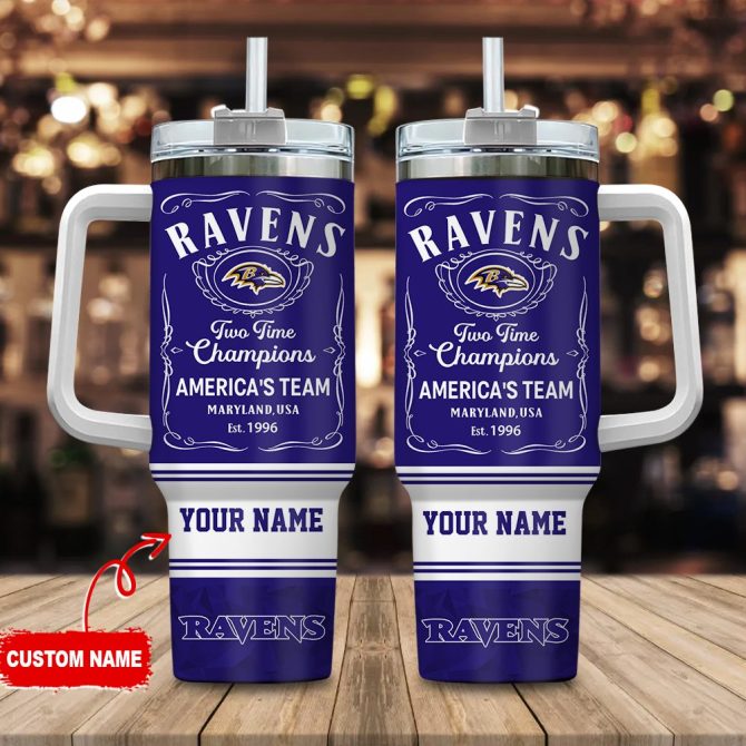 Baltimore Ravens Nfl Custom Stanley Quencher 40Oz Stainless Steel Tumbler With Handle