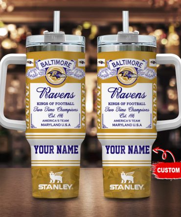 Baltimore Ravens Nfl Kings Of Football Custom Stanley Quencher 40Oz Stainless Steel Tumbler With Handle