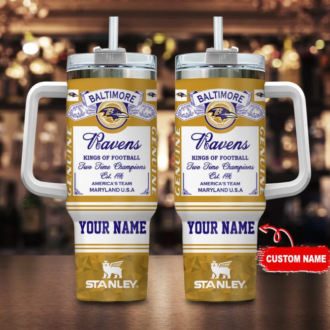 Baltimore Ravens Nfl Kings Of Football Custom Stanley Quencher 40Oz Stainless Steel Tumbler With Handle
