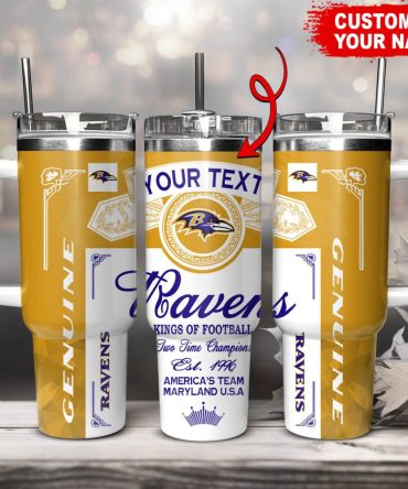 Baltimore Ravens Nfl Kings Of Football Custom Stanley Quencher 40Oz Stainless Steel Tumbler With Handle