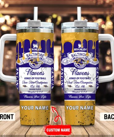 Baltimore Ravens Nfl Kings Of Football Custom Stanley Quencher 40Oz Stainless Steel Tumbler With Handle