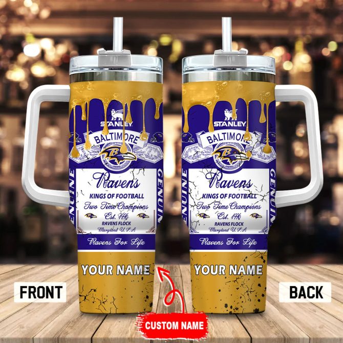 Baltimore Ravens Nfl Kings Of Football Custom Stanley Quencher 40Oz Stainless Steel Tumbler With Handle