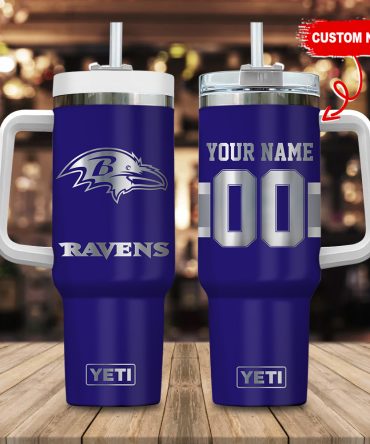 Baltimore Ravens Nfl Laser Engraved Effect Custom Stanley Quencher 40Oz Stainless Steel Tumbler With Handle
